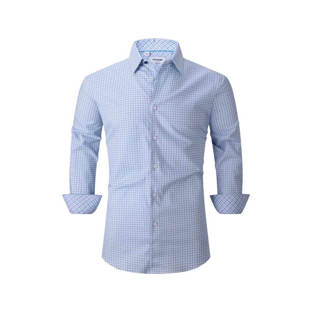 Duchamp London Mens Slim Fit Blue Check Button Down Dress Shirt 15.5 M